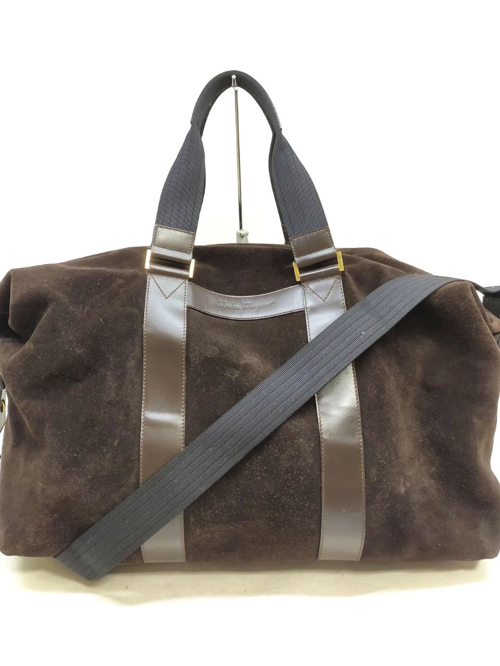 Salvatore Ferragamo Brown Suede Leather Boston Duffle Travel Bag Made in Italy